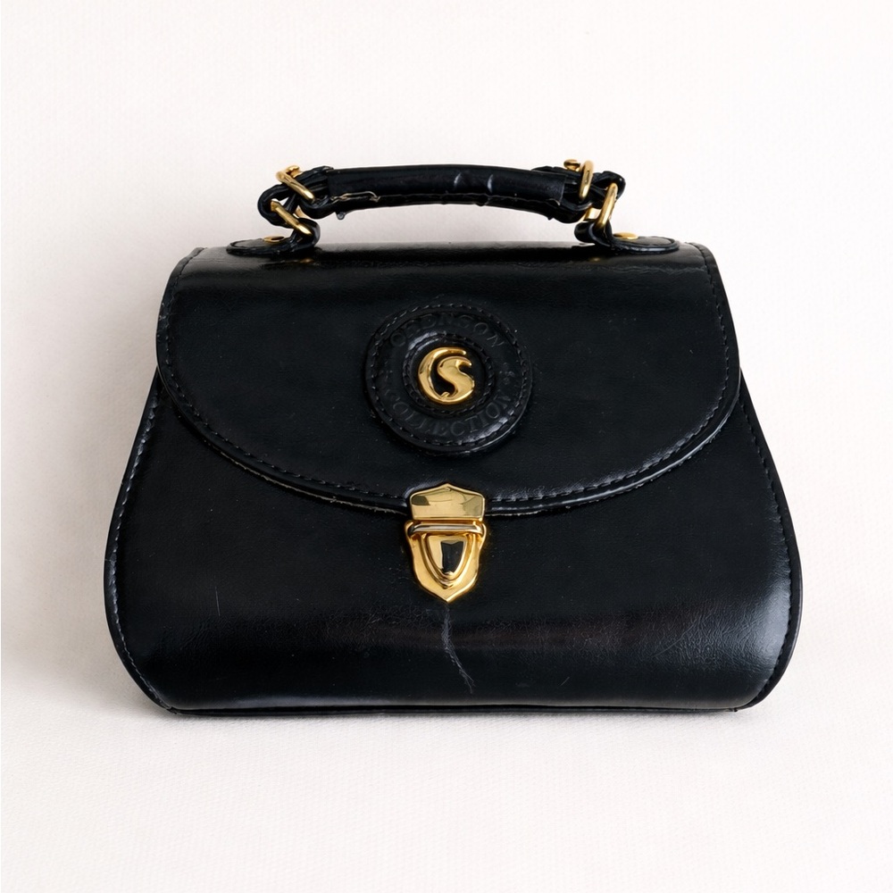 CHENSON - Chic Black Leather Mini Bag with Gold Accents